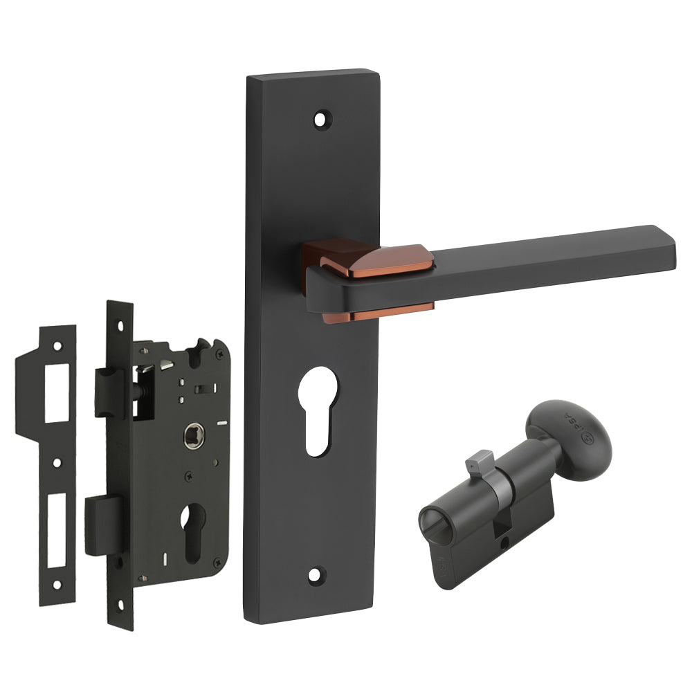 IPSA Pear Iris Handle Series on 8" Plate CYS Lockset with 60mm Coin and Knob - BRG Finish