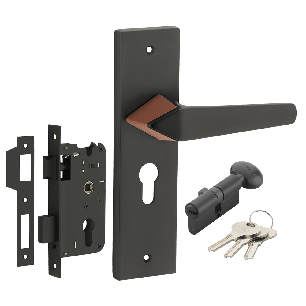 IPSA Peru Iris Handle Series on 8" Plate CYS Lockset with 60mm One Side Key and Knob - Matte Antique Finish BRG