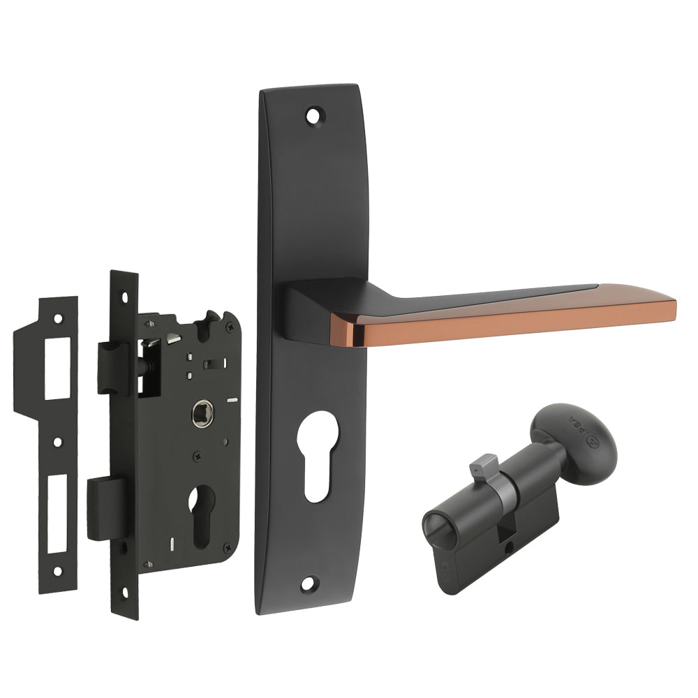 IPSA Lilac Iris Handle Series on 8" Plate CYS Lockset with 60mm Coin and Knob - Matte Finish BRG