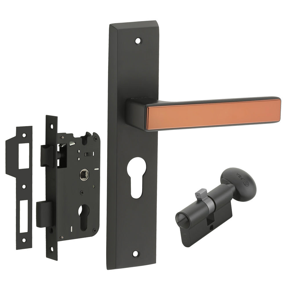 IPSA Teal Iris Handle Series on 8" Plate CYS Lockset with 60mm Coin and Knob - Matte Finish BRG