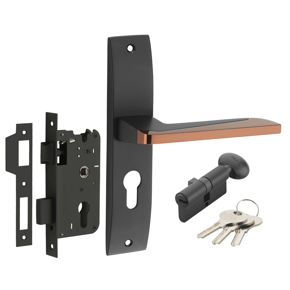 IPSA Lilac Iris Handle Series on 8" Plate CYS Lockset with 60mm One Side Key and Knob - Matte Antique Finish BRG