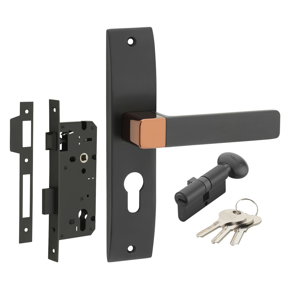 IPSA Ink Iris Handle Series on 10" CY Lockset with 60mm One Side Key and Knob - Finish BRG