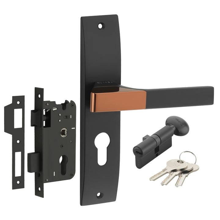 IPSA Ash Iris Handle Series on 8" Plate CYS Lockset with 60mm One Side Key and Knob - Matte Antique Finish BRG