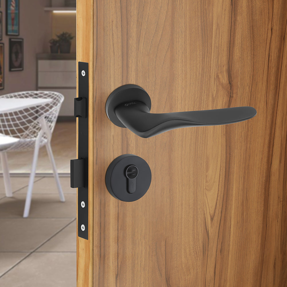 IPSA Sand Iris Handle Series On Rose with 60mm Coin & Knob Cylinder Finish - Black