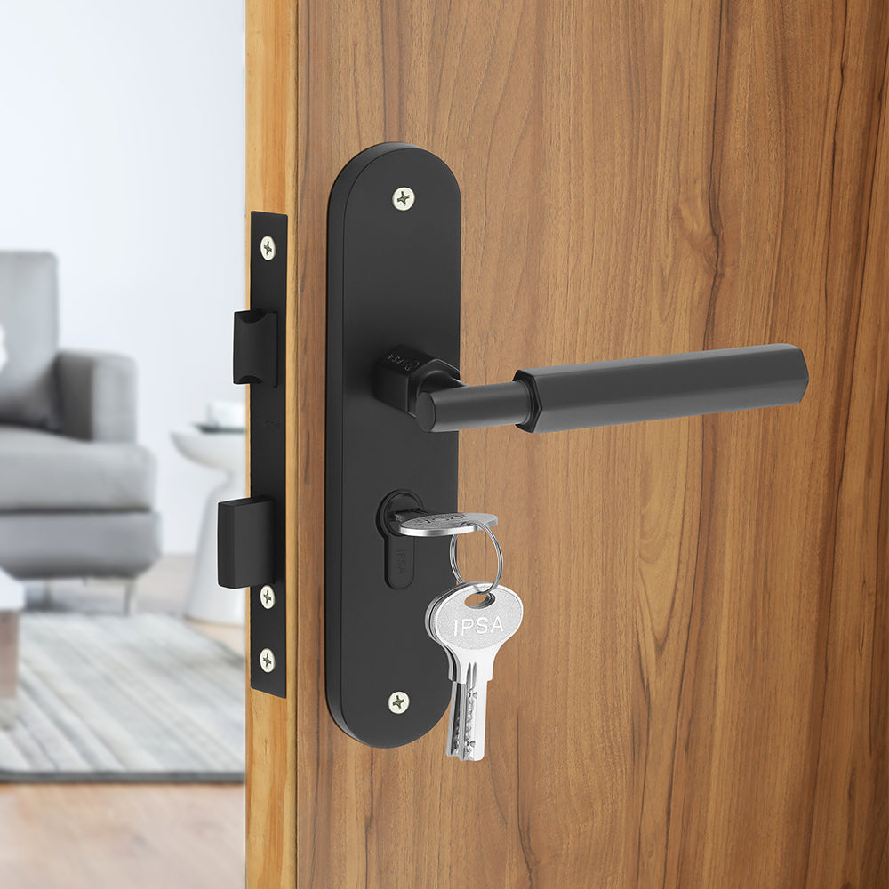 IPSA Bolt Moderna Handle Series on 8" Plate CYS Lockset with 60mm Both Side Key - Matte Finish Black