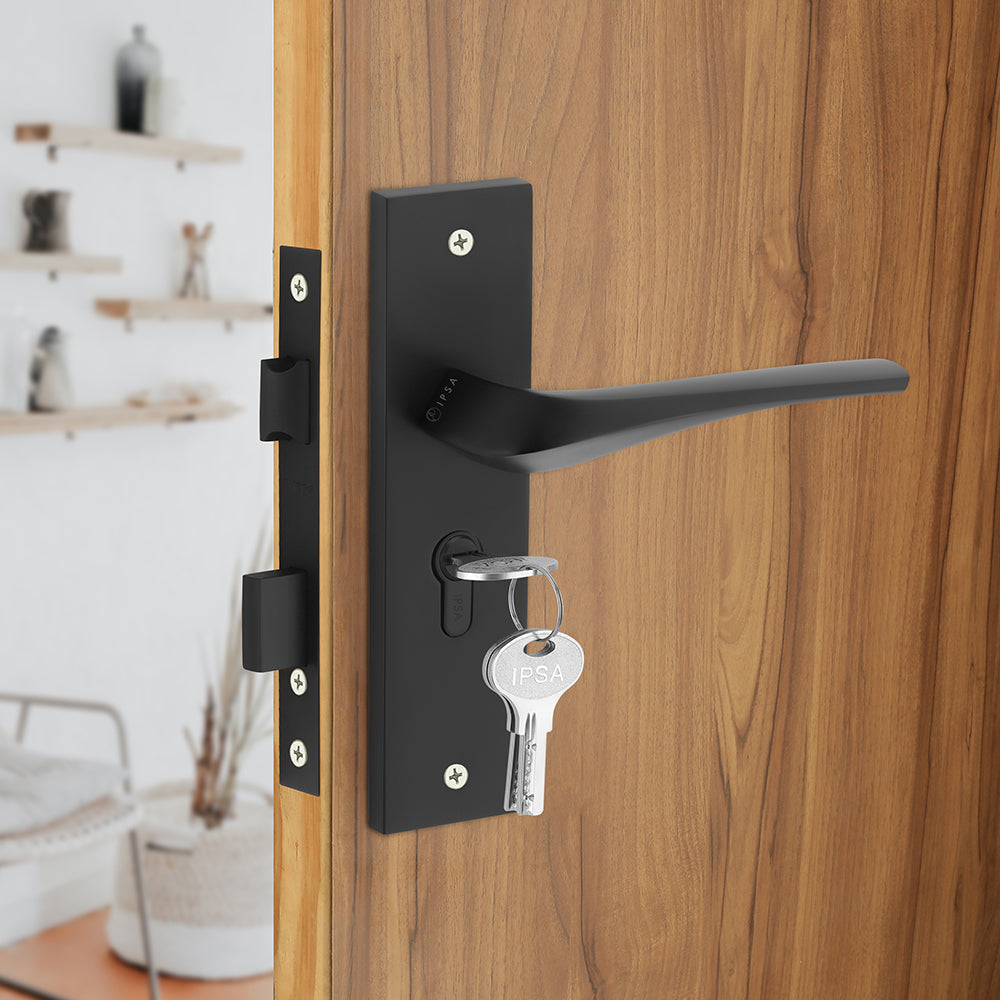 IPSA Sangria Moderna Handle Series on 8" Plate CYS Lockset with 60mm Both Side Key - Matte Finish BLACK
