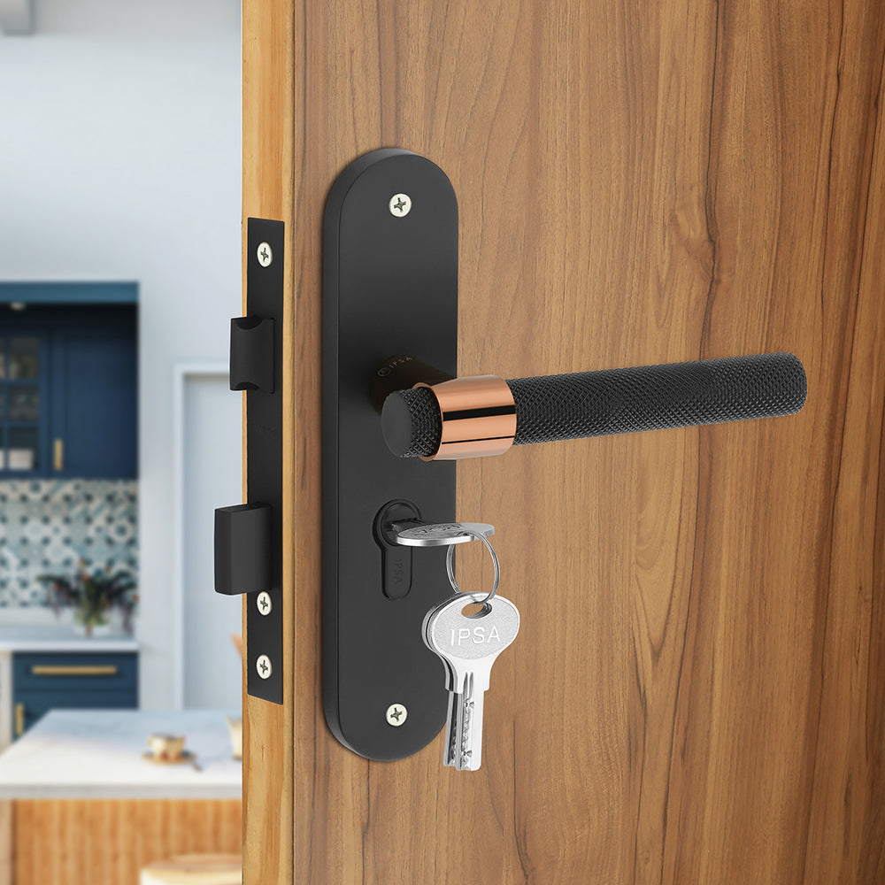 IPSA Gem Moderna Handle Series on 8" Plate CYS Lockset with 60mm One Side Key and Knob - Matte Finish BRG