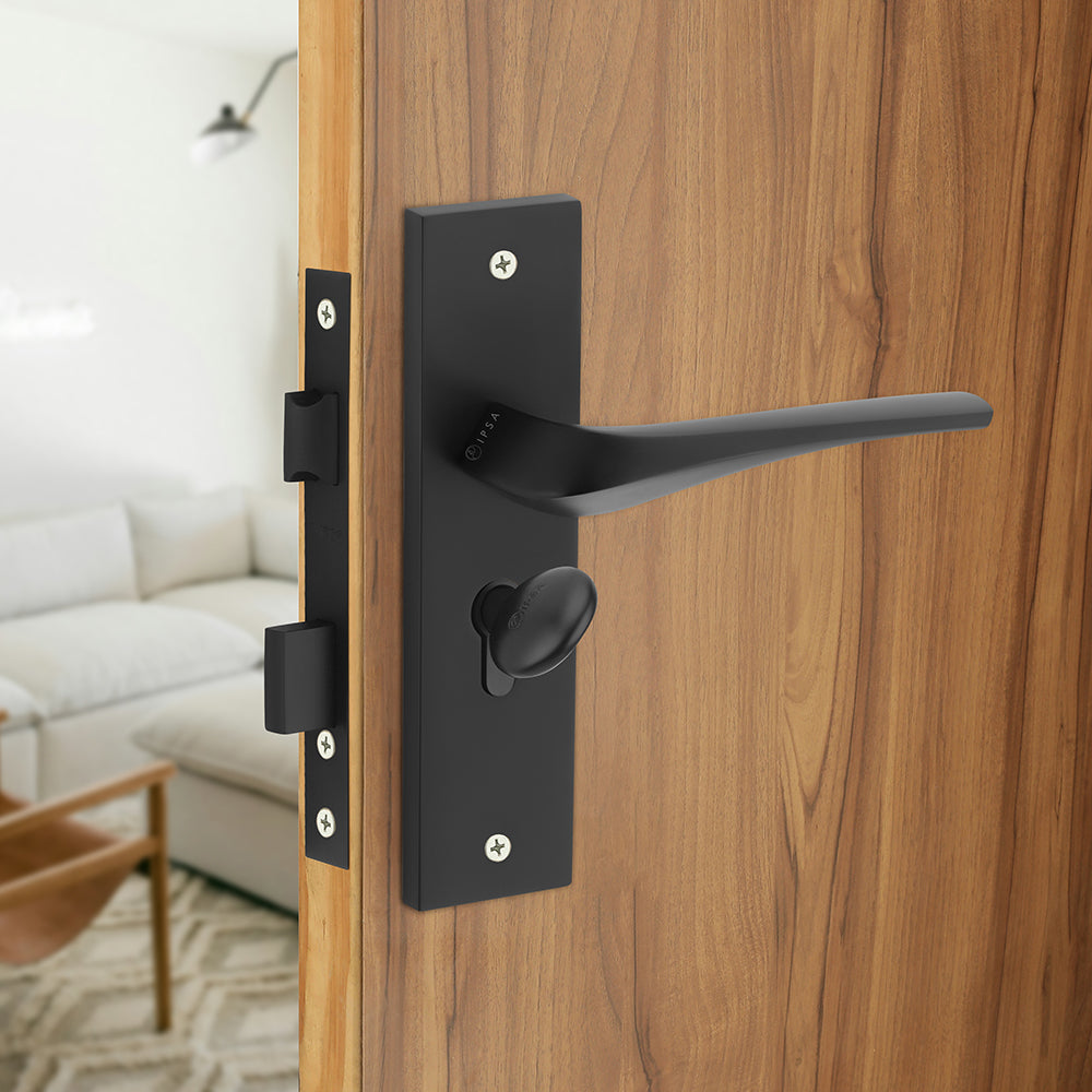 IPSA Sangria Moderna Handle Series on 8" Plate CYS Lockset with 60mm Coin and Knob - Matte Finish BLACK