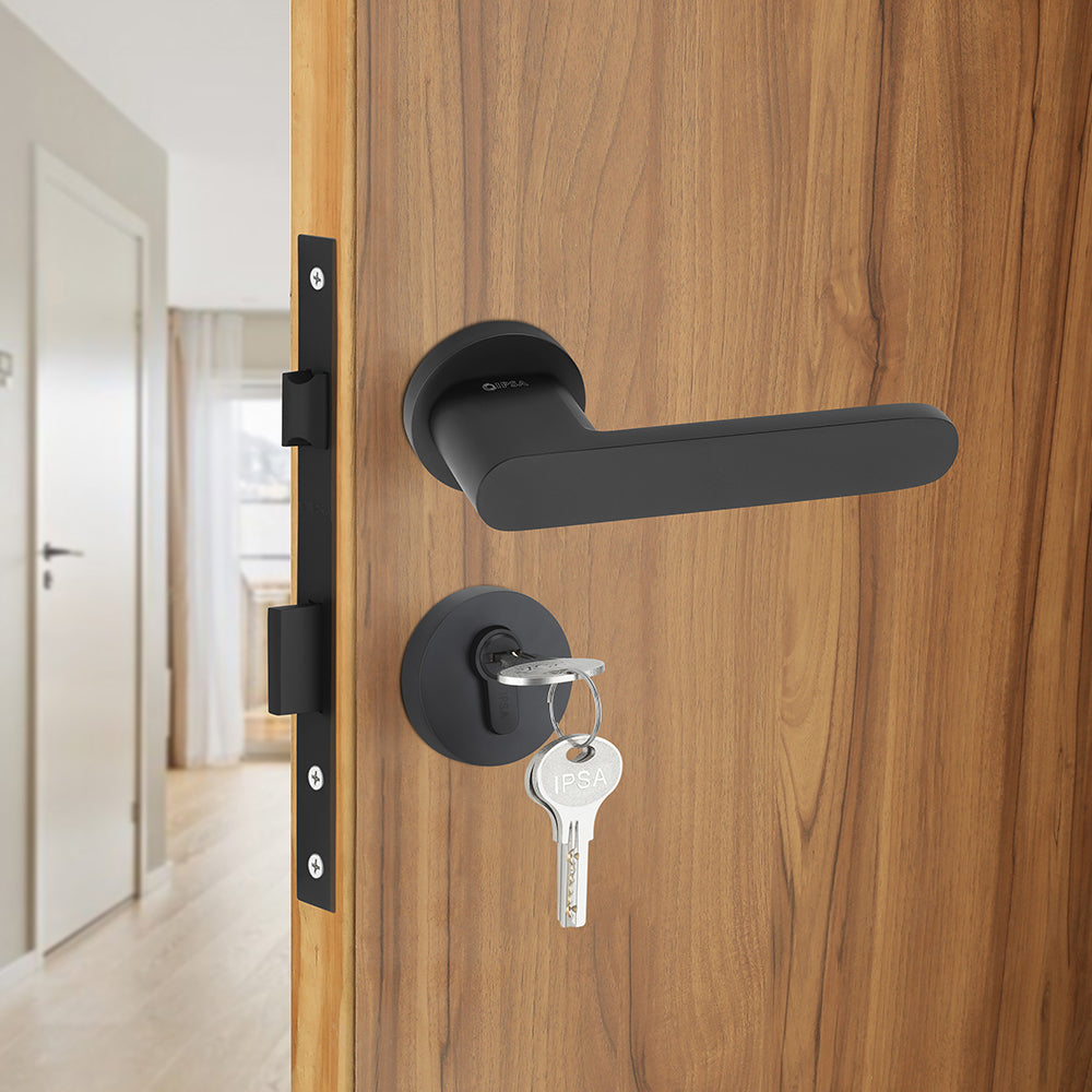 IPSA Lemon Iris Handle Series On Rose with 60mm One Side Key & Knob Cylinder Finish - Black