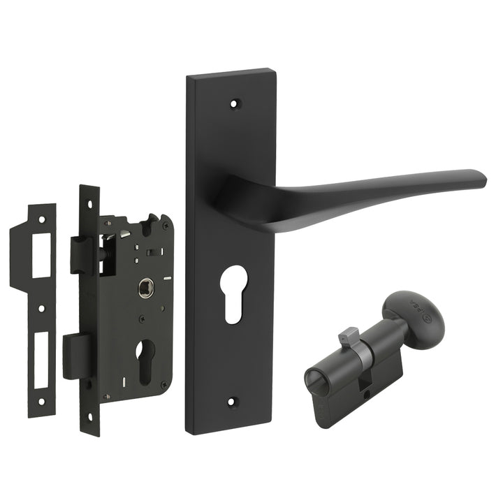IPSA Sangria Moderna Handle Series on 8" Plate CYS Lockset with 60mm Coin and Knob - Matte Finish BLACK