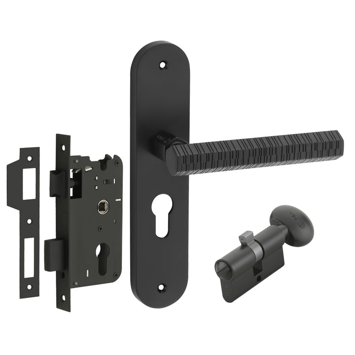 IPSA Maze Moderna Handle Series on 8" Plate CYS Lockset with 60mm Coin and Knob - Matte Finish Black