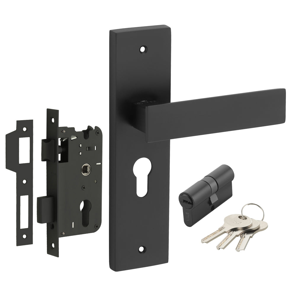 IPSA Sage Moderna Handle Series on 8" Plate CYS Lockset with 60mm Both Side Key - Matte Finish BLACK