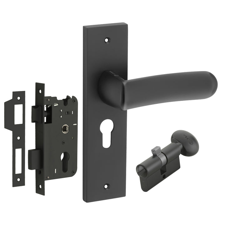 IPSA Tomato Moderna Handle Series on 8" Plate CYS Lockset with 60mm Coin and Knob - Matte Finish BLACK