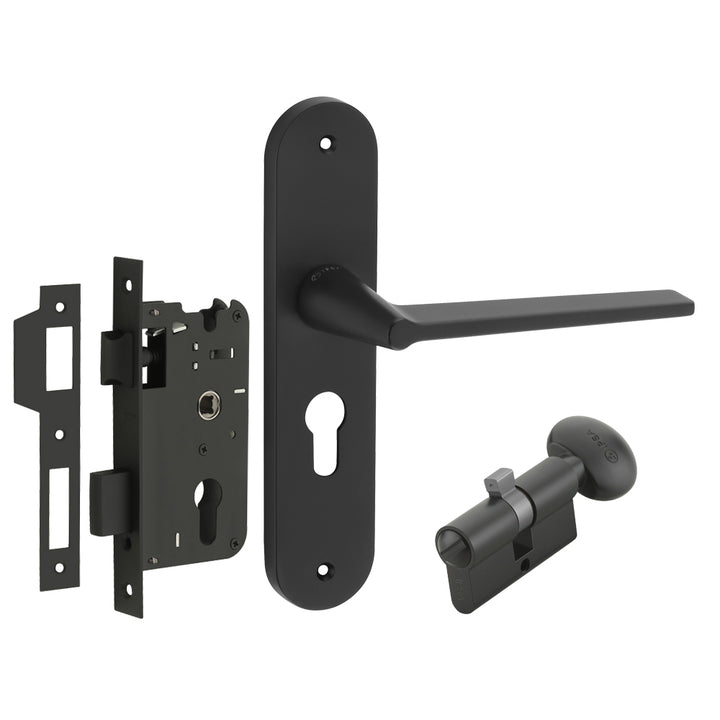IPSA Pour Moderna Handle Series on 8" Plate CYS Lockset with 60mm Coin and Knob - Matte Finish Black
