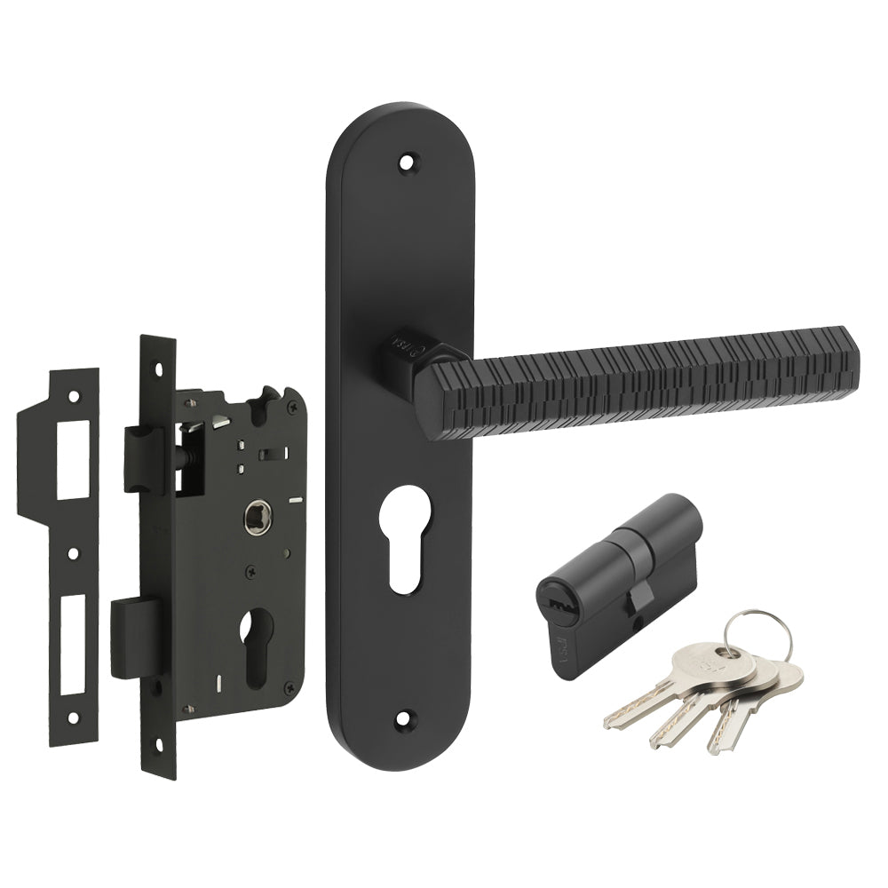 IPSA Maze Moderna Handle Series on 8" Plate CYS Lockset with 60mm Both Side Key - Matte Finish Black