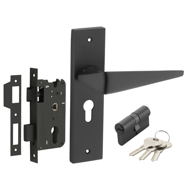 IPSA Capri Moderna Handle Series on 8" Plate CYS Lockset with 60mm Both Side Key - Matte Finish Black