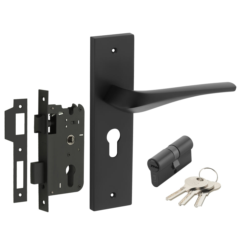 IPSA Sangria Moderna Handle Series on 8" Plate CYS Lockset with 60mm Both Side Key - Matte Finish BLACK