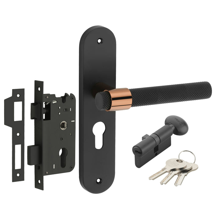 IPSA Gem Moderna Handle Series on 8" Plate CYS Lockset with 60mm One Side Key and Knob - Matte Finish BRG