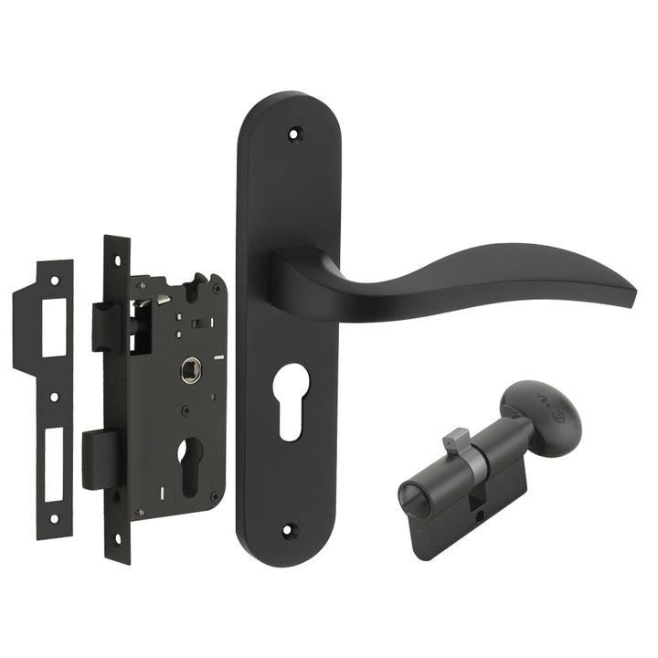 IPSA Scarlet Moderna Handle Series on 8" Plate CYS Lockset with 60mm Coin and Knob - Matte Finish BLACK