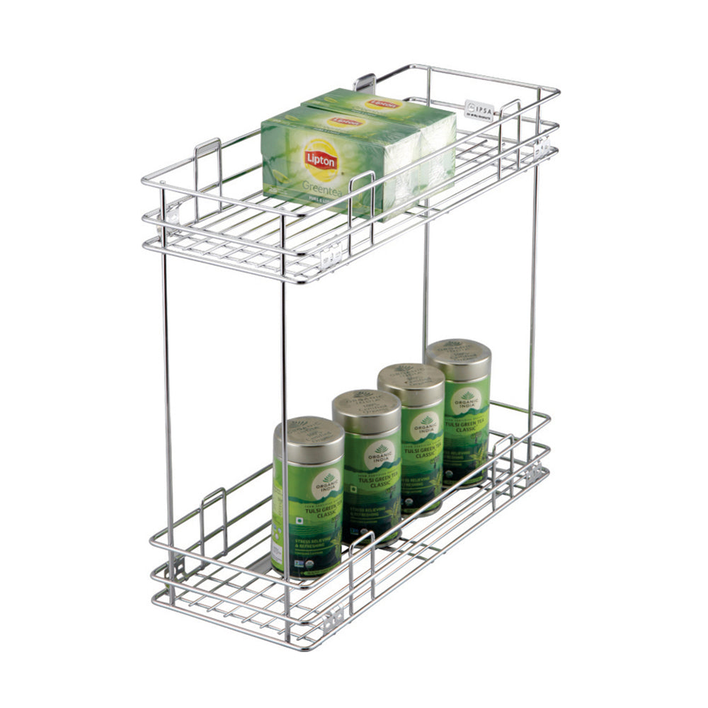 IPSA Stainless Steel Bottle Pull Out Wire 6x18x18 | 2 Shelf (Pack of 1 Piece)