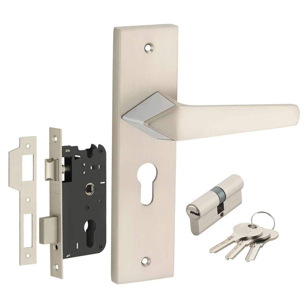 IPSA Peru Iris Handle Series on 8" Plate CYS Lockset with 60mm Both Side Key - Matte Satin Nickel Finish CPS