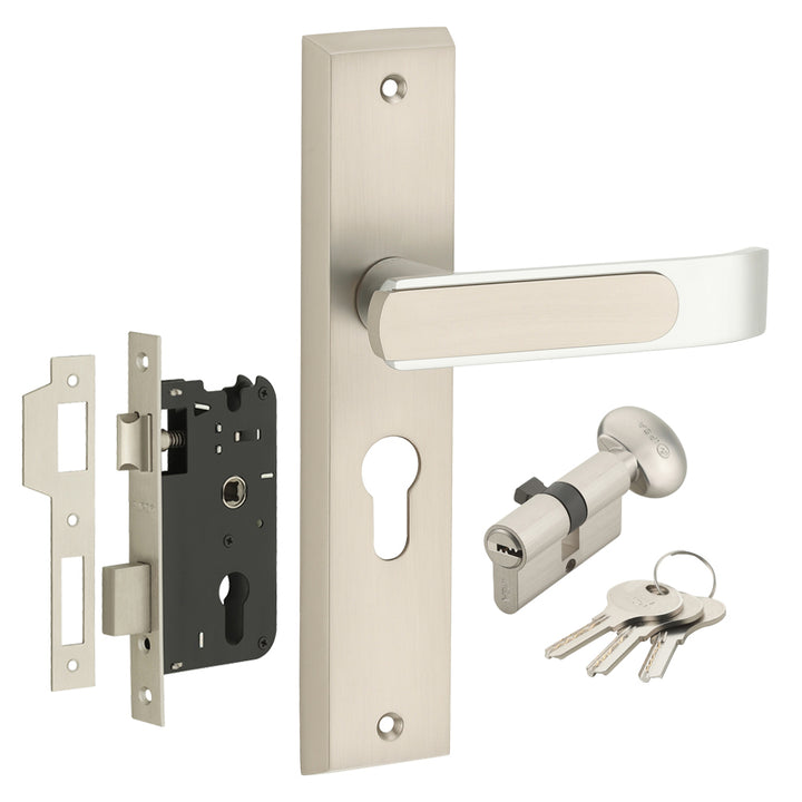 IPSA Grey Iris Handle Series Door Handle on 8 Inch CYS Lockset with 60mm One Side Key & Knob Cylinder Finish - CPS