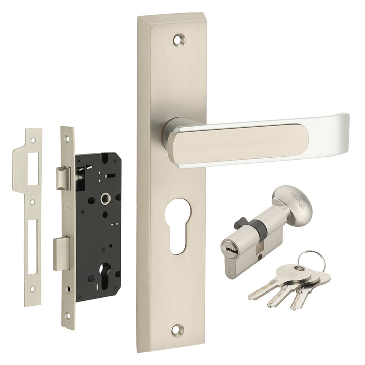 IPSA Grey Iris Handle Series Door Handle on 10 Inch CY Lockset with 60mm One Side Key & Knob Cylinder Finish - CPS
