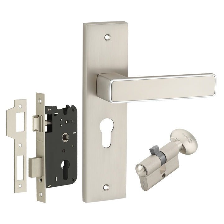 IPSA Clay Iris Handle Series on 8" Plate CYS Lockset with 60mm Coin and Knob - Matte Satin Nickel Finish CPS