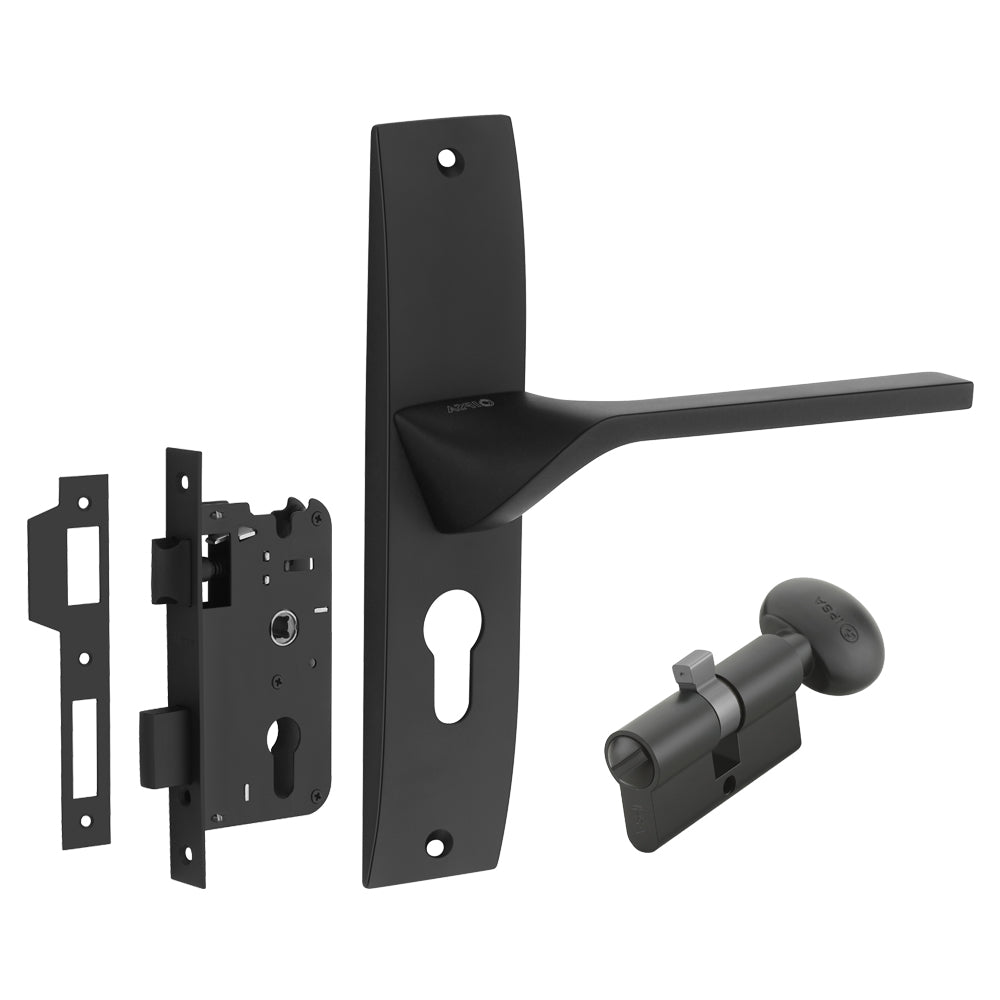 IPSA Camel Moderna Handle Series on 8" Plate CYS Lockset with 60mm Coin and Knob - Finish Black