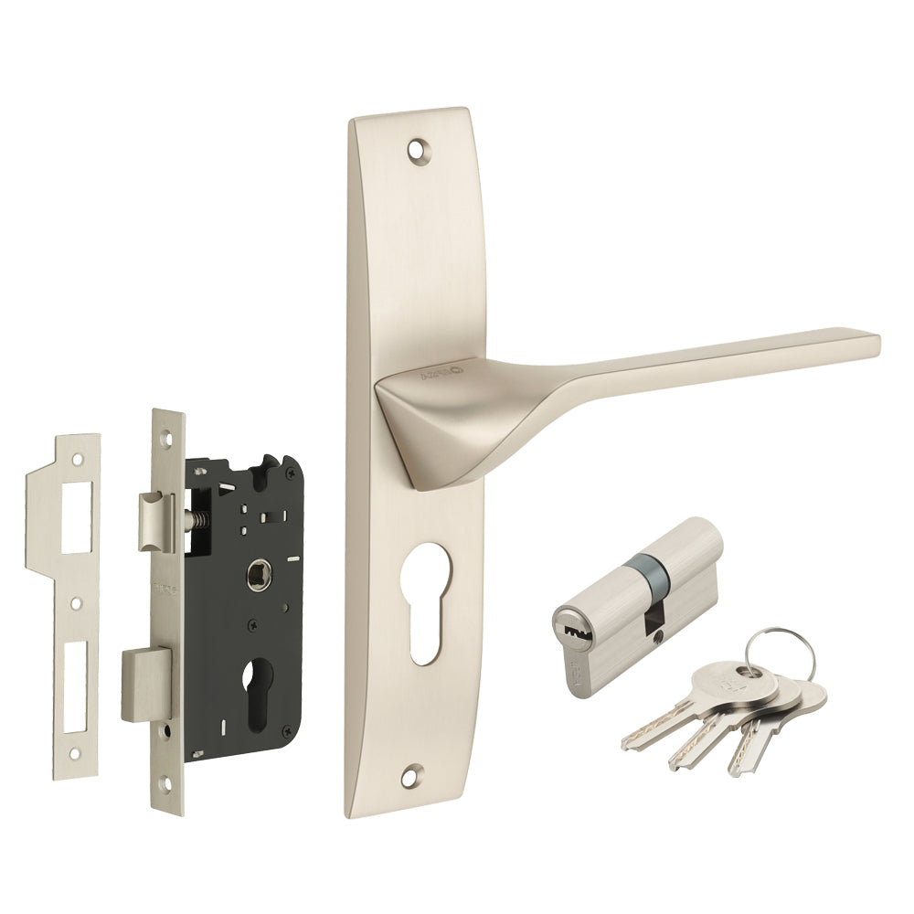 IPSA Camel Moderna Handle Series on 8" Plate CYS Lockset with 60mm Both Side Key - Finish MSS