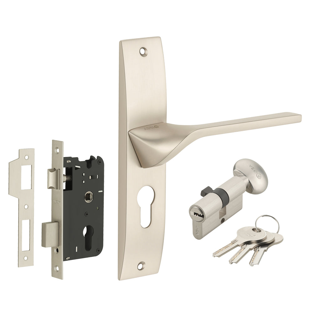 IPSA Camel Moderna Handle Series on 8" Plate CYS Lockset with 60mm One Side Key and Knob - Finish MSS