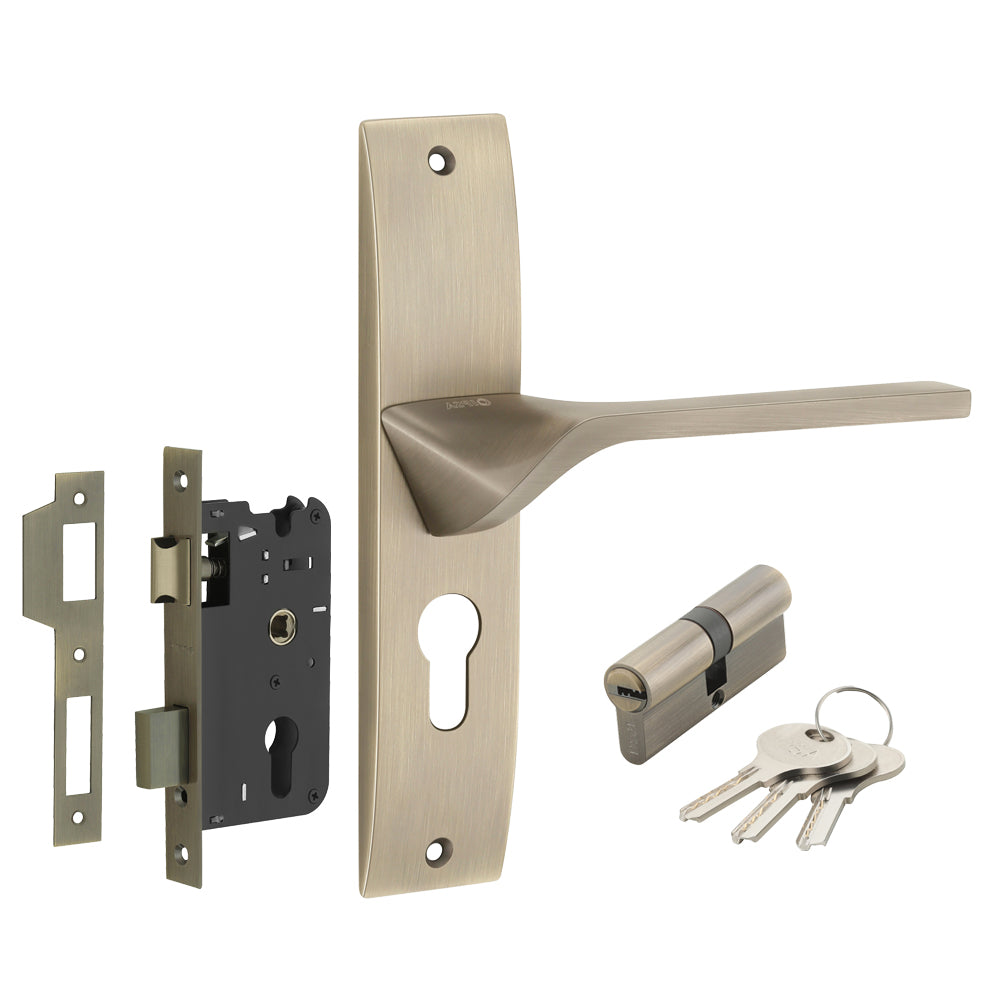 IPSA Camel Moderna Handle Series on 8" Plate CYS Lockset with 60mm Both Side Key - Finish MAB