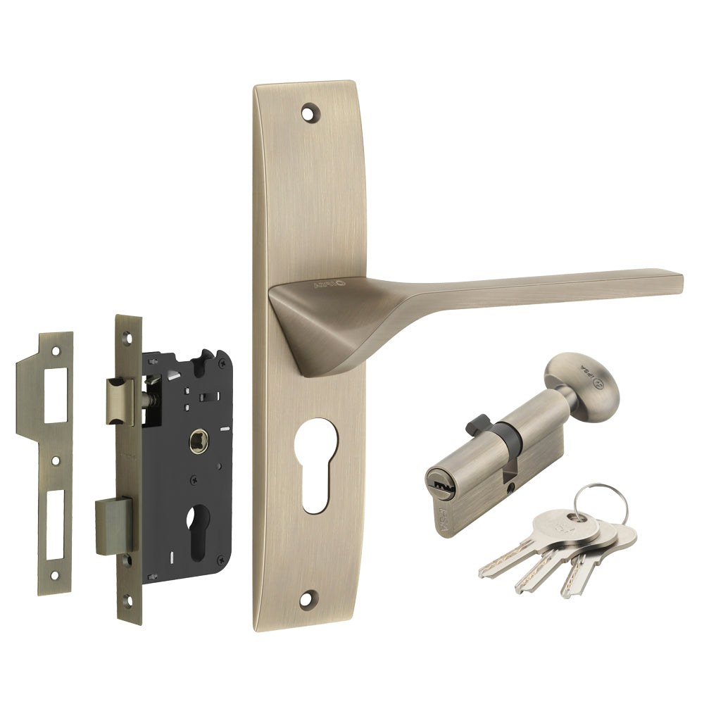 IPSA Camel Moderna Handle Series on 8" Plate CYS Lockset with 60mm One Side Key and Knob - Finish MAB