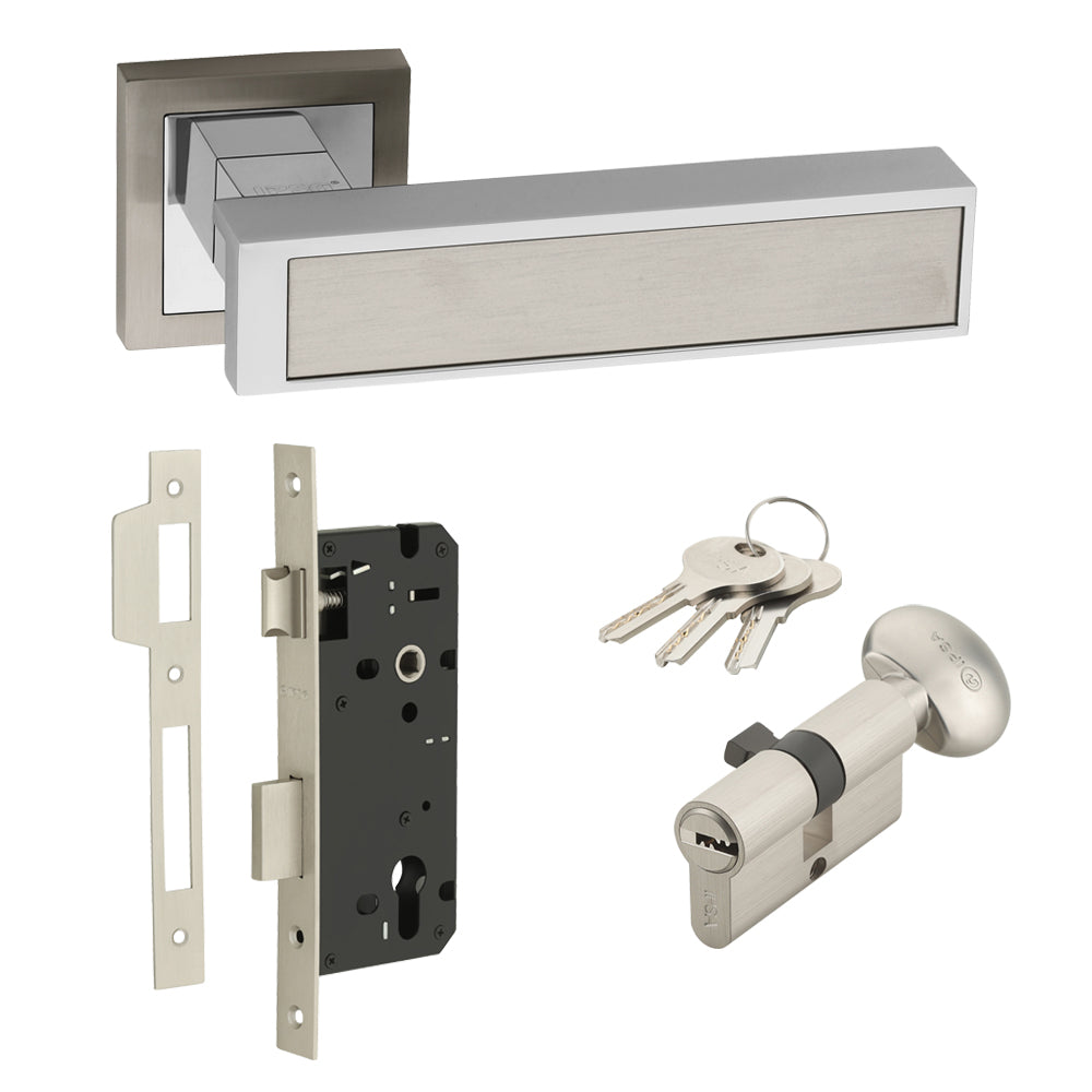 IPSA Nora Door Handle On Rose with One Side Key and Knob Cylinder and Lock body Finish: CPS