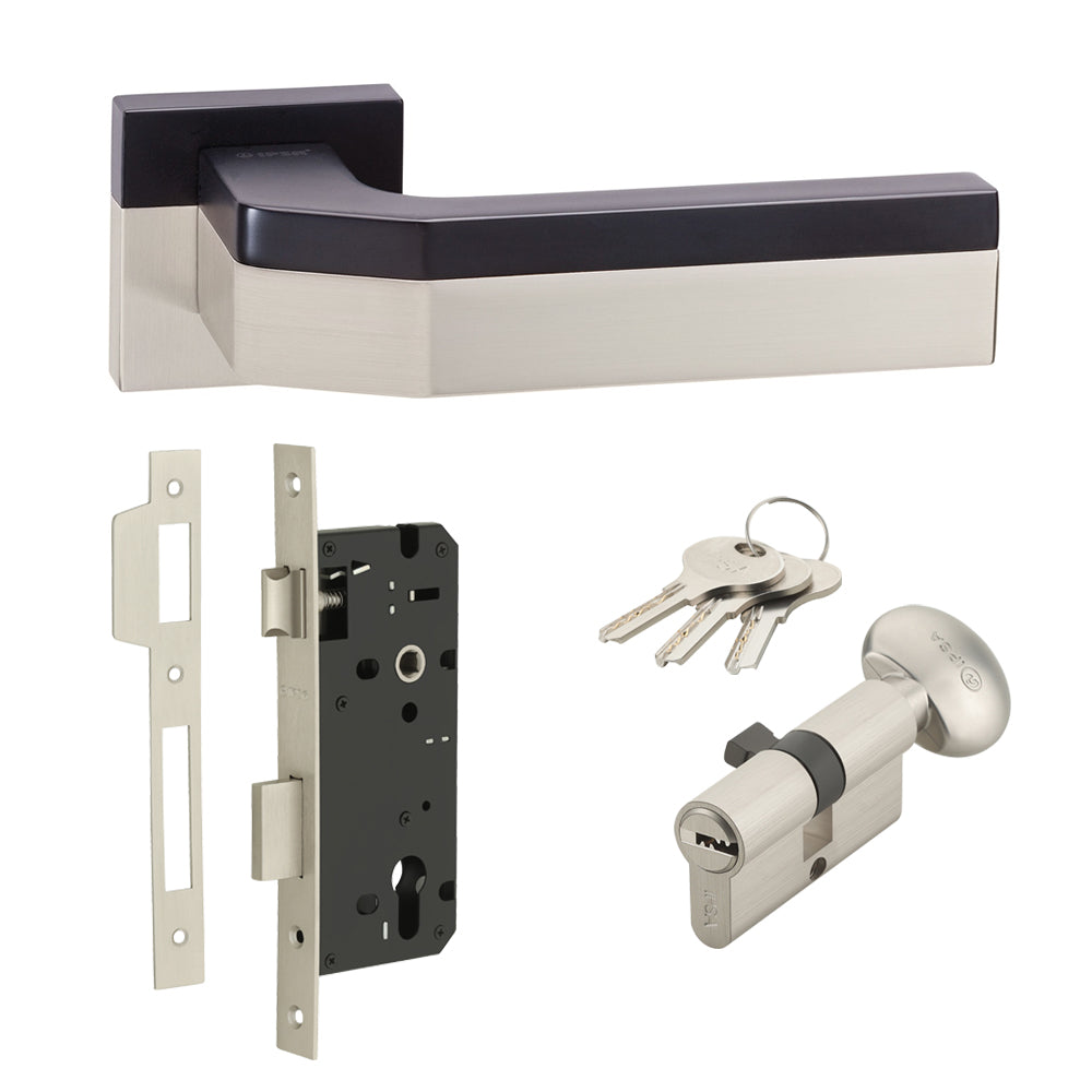 IPSA Luxos Series Ethen Door Handle With One Side Knob And Key Cylinder And Lock Body Finish NSb