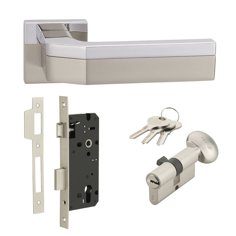 IPSA Luxos Series Ethen Door Handle With One Side Knob and Key Cylinder and Lock Body Finish CPS