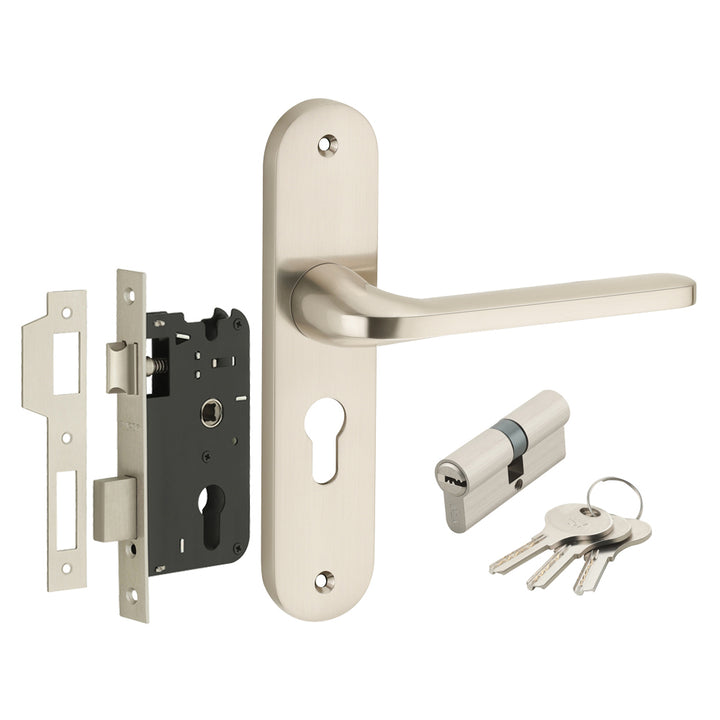 IPSA Olive Moderna Handle Series on 8" Plate CYS Lockset with 60mm Both Side Key - Matte Antique Finish MSS
