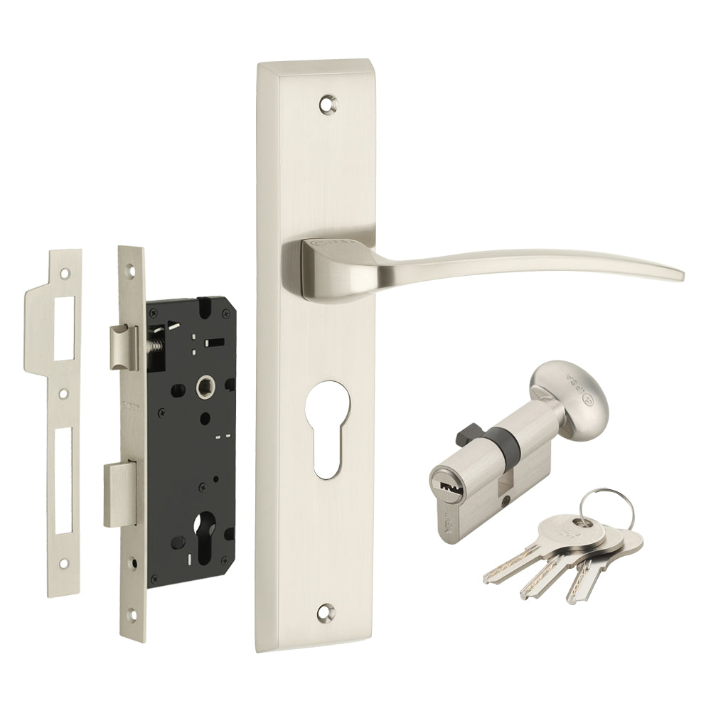 IPSA Azure Iris Handle Series Door Handle 10" Plate With One Side Key One Side Knob Cylinder Finish FSS