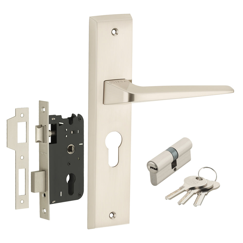 IPSA Canary Iris Handle Series on 8" Plate CYS Lockset with 60mm Both Side Key - Matte Finish FSS
