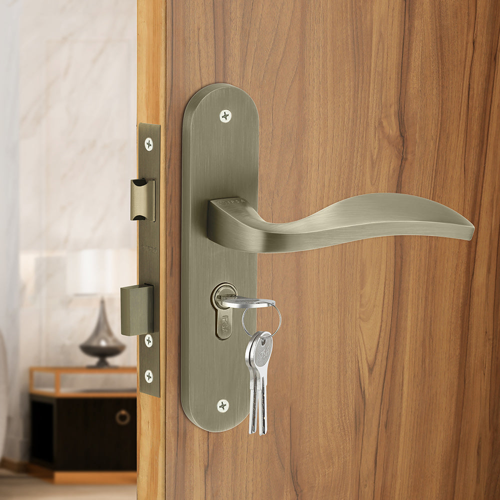 IPSA Scarlet Moderna Handle Series on 8" Plate CYS Lockset with 60mm One Side Key and Knob - Matte Finish MAB