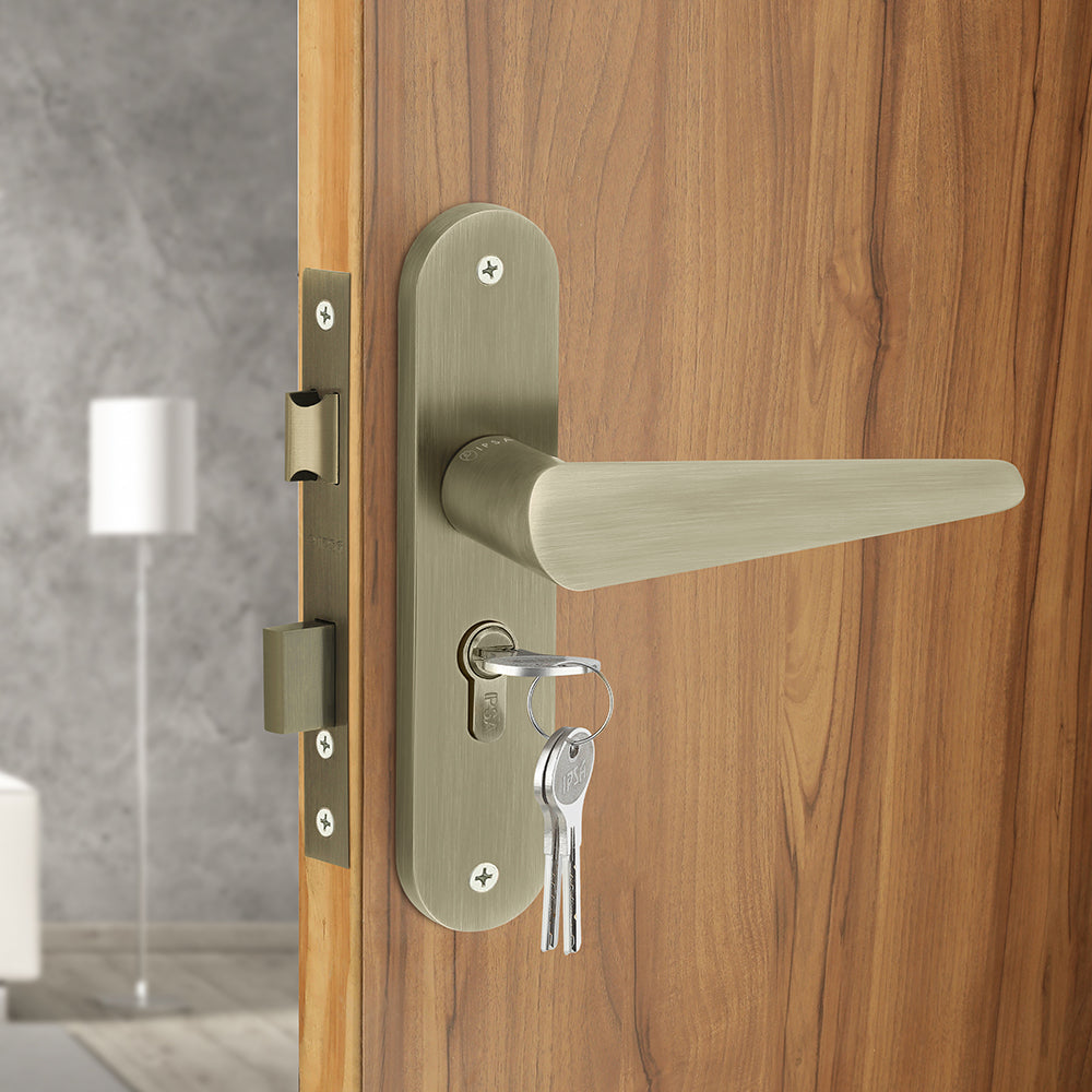 IPSA Bone Moderna Handle Series on 8" Plate CYS Lockset with 60mm Both Side Key - Matte Antique Finish MAB
