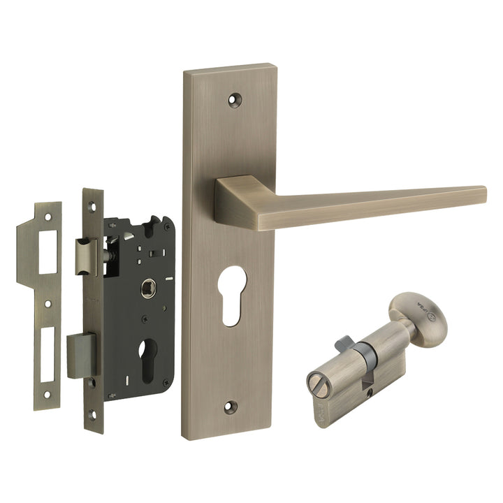 IPSA Flax Moderna Handle Series on 8" Plate CYS Lockset with 60mm Coin and Knob - Matte Antique Finish MAB