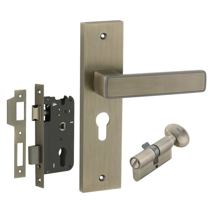 IPSA Clay Iris Handle Series on 8" Plate CYS Lockset with 60mm Coin and Knob - Matte Antique Finish MAB