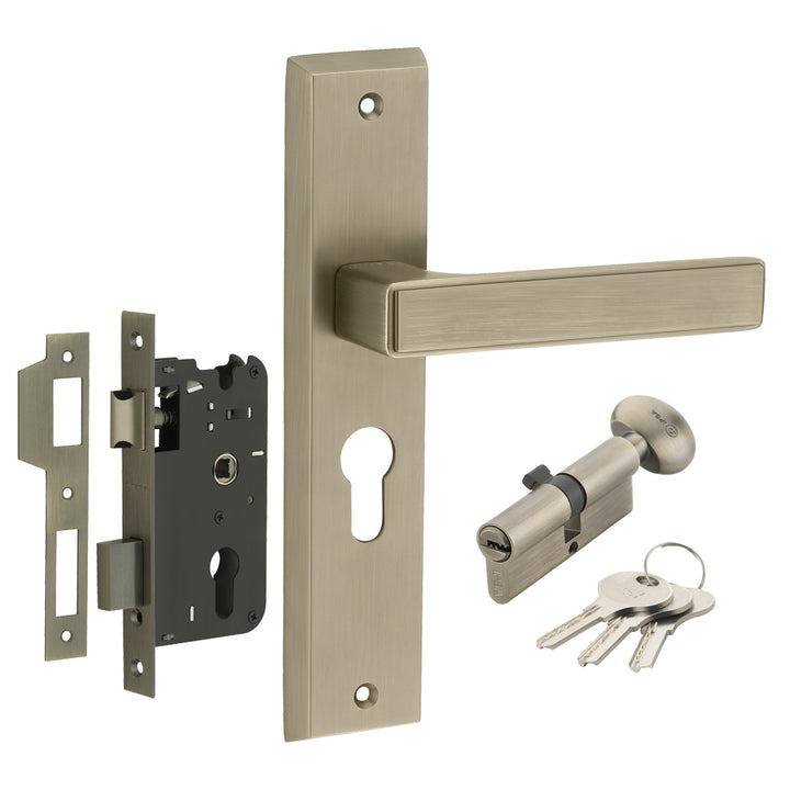 IPSA Teal Iris Handle Series on 8" Plate CYS Lockset with 60mm One Side Key and Knob - Matte Finish MAB