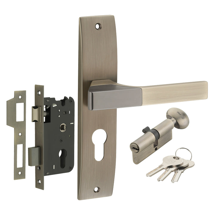 IPSA Ash Iris Handle Series on 8" Plate CYS Lockset with 60mm One Side Key and Knob - Matte Finish MAB