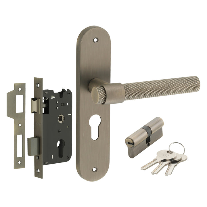 IPSA Gem Moderna Handle Series on 8" Plate CYS Lockset with 60mm Both Side Key - Matte Antique Finish MAB