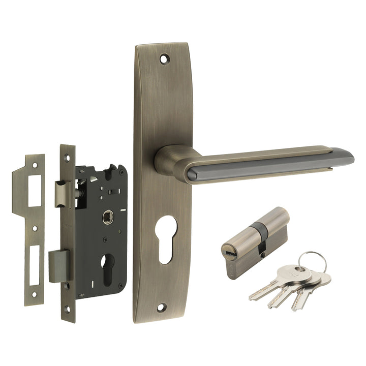 IPSA Lead Iris Handle Series on 8" Plate CYS Lockset with 60mm Both Side Key - Matte Antique Finish MAB