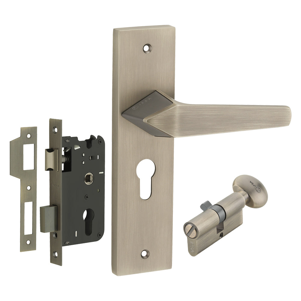 IPSA Peru Iris Handle Series on 8" Plate CYS Lockset with 60mm Coin and Knob - Matte Antique Finish MAB