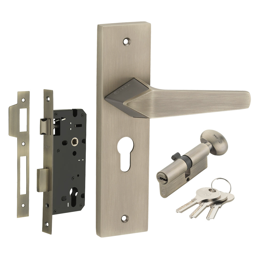 IPSA Peru Iris Handle Series on 10" Plate CY Lockset with 60mm One Side Key and Knob Finish MAB