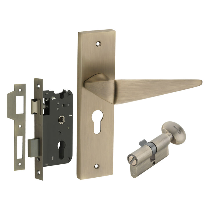 IPSA Capri Moderna Handle Series on 8" Plate CYS Lockset with 60mm Coin and Knob - Matte Antique Finish MAB